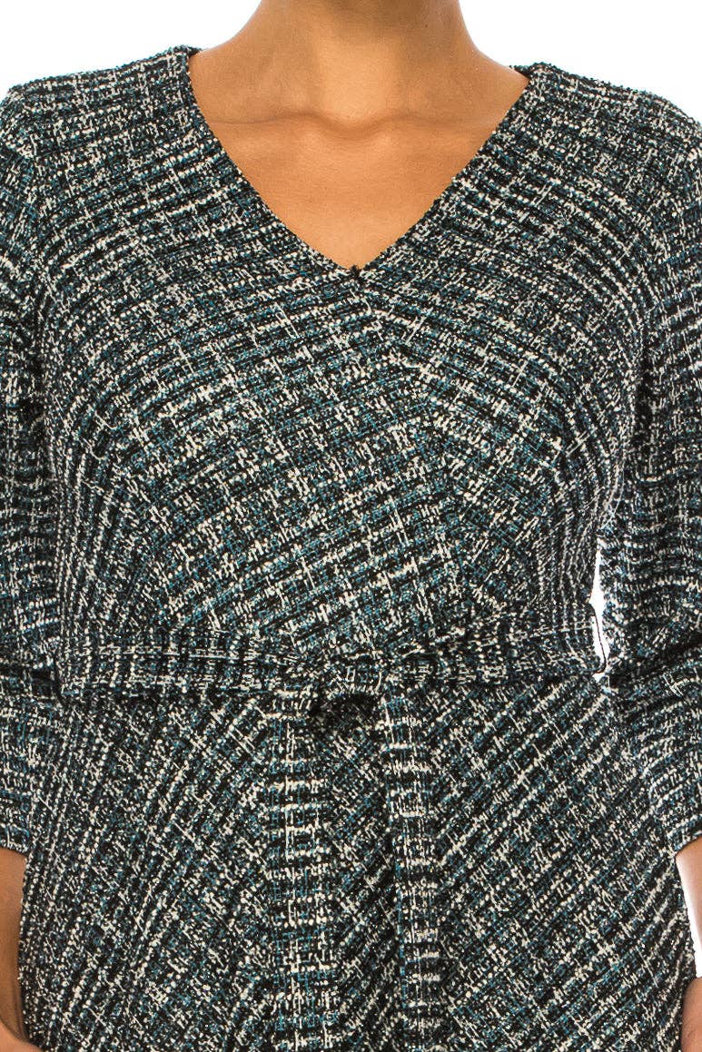 LAST ONE, SIZE LG/16 Shelby & Palmer Tweed Belted V-Neck A-line Dress