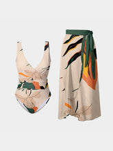 Load image into Gallery viewer, Printed Surplice Wide Strap Swimwear and Skirt Swim Set

