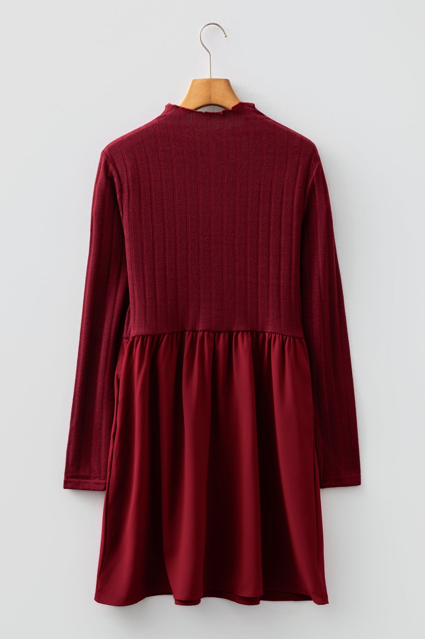 Ribbed Bodice, Long Sleeve Mini Dress, Black or Red