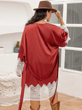 Load image into Gallery viewer, Full-Figured, XL/2XL/3XL Lace Patchwork Tie Front Robe Women&#39;s Intimates, Evening Lounging Apparel
