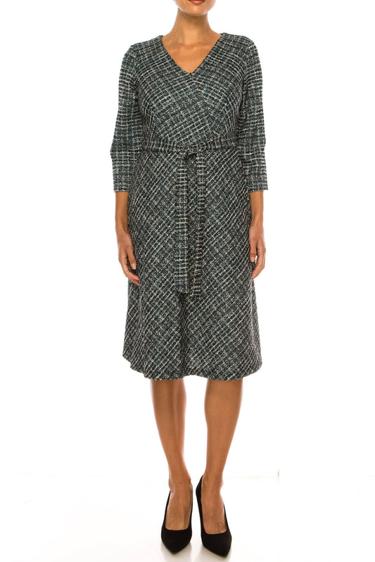 LAST ONE, SIZE LG/16 Shelby & Palmer Tweed Belted V-Neck A-line Dress