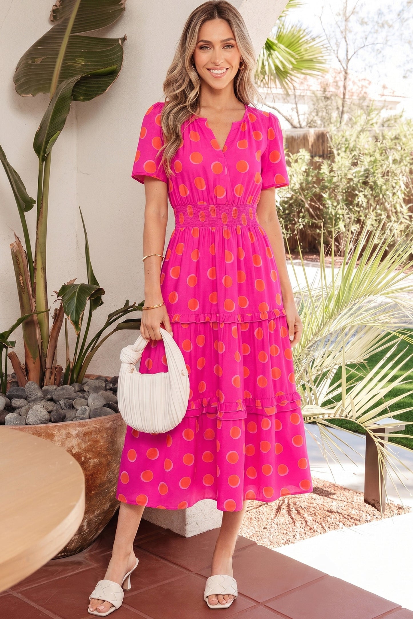 Dotted Rose, High Waist Midi Dress