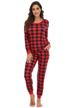 Load image into Gallery viewer, Navy or Red Checkered Top &amp; Pants Set, Women&#39;s Casual Attire, Lounging
