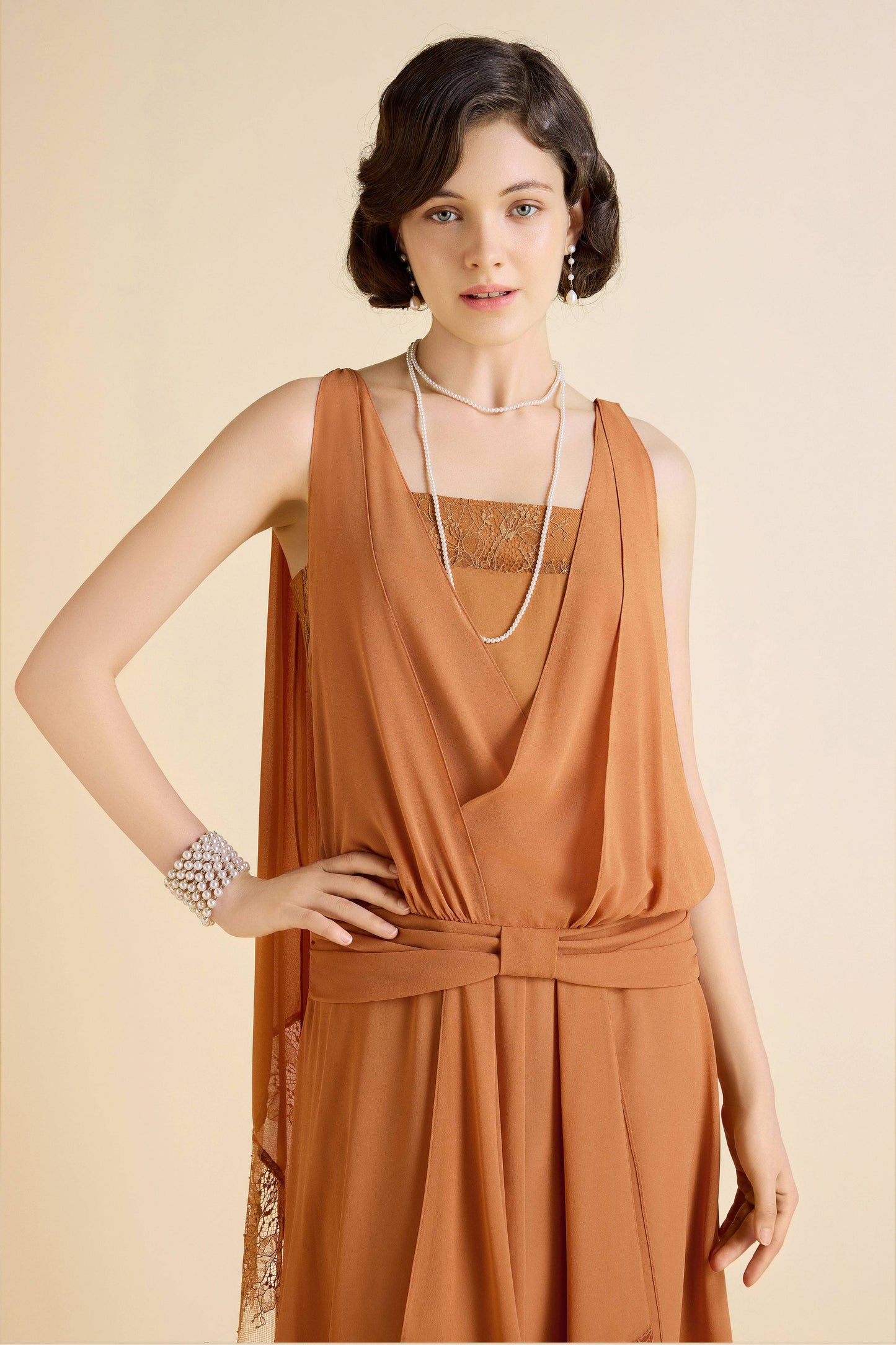 LAST ONES, ON SALE Classic Chiffon Lace Day Dress, Navy or Burnt Orange, SMALL & MEDIUM Sizes 8, 10