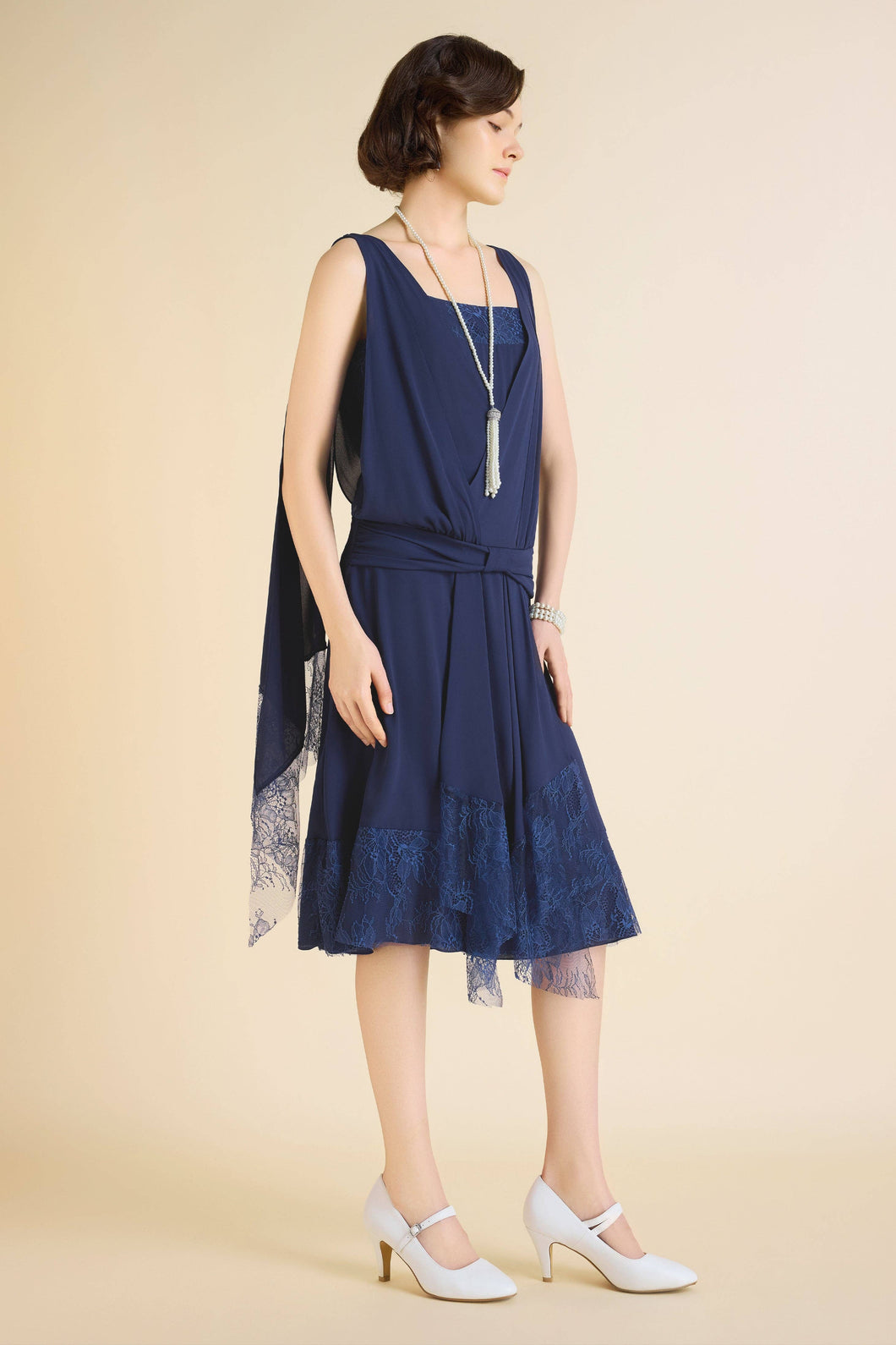 Classic Chiffon Lace Day Dress, Navy or Burnt Orange, Sizes 6, 8, 10