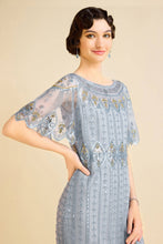 Load image into Gallery viewer, Sky Blue Beaded Fringe Flapper Cocktail Dress Sizes, 6/8/10

