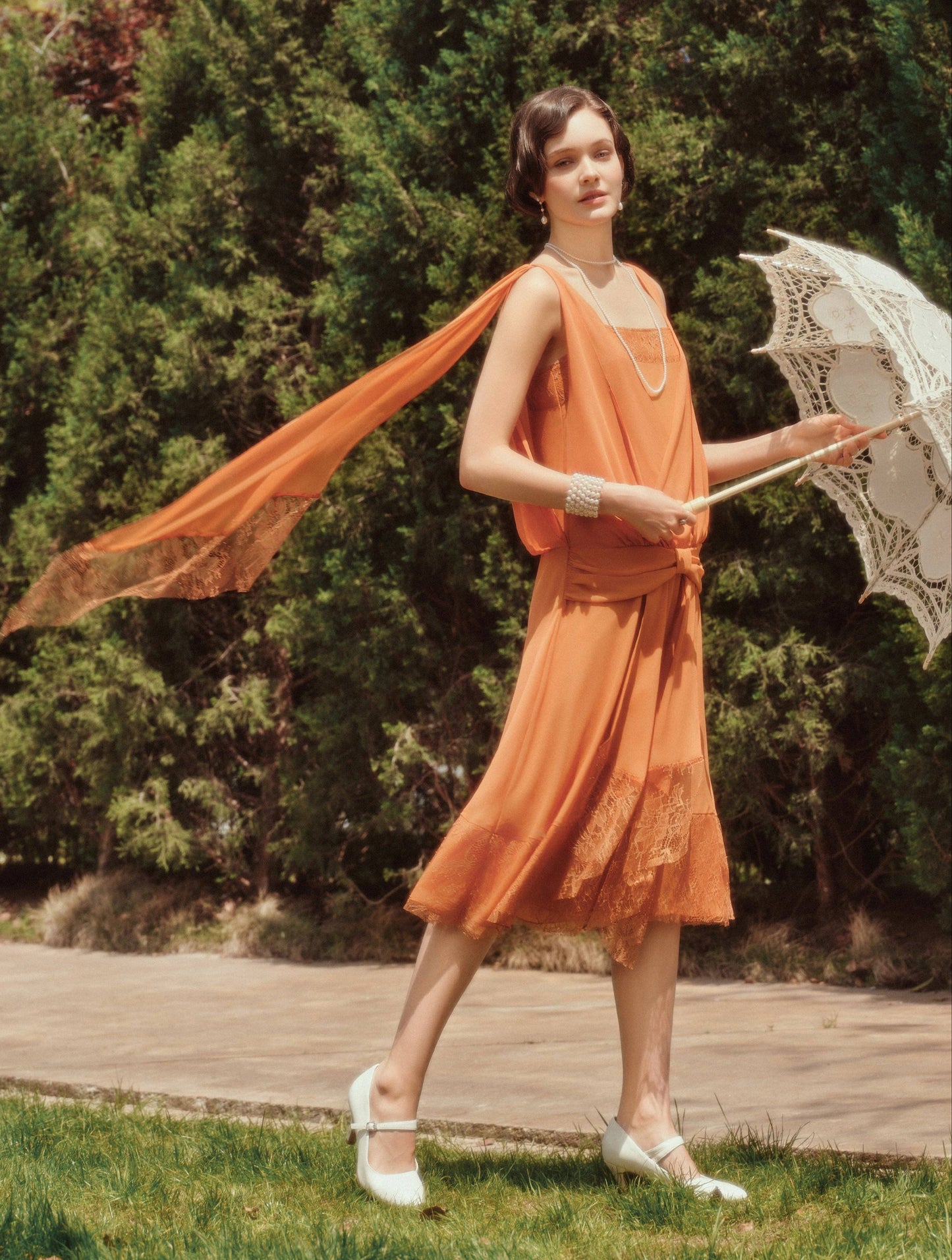 LAST ONES, ON SALE Classic Chiffon Lace Day Dress, Navy or Burnt Orange, SMALL & MEDIUM Sizes 8, 10