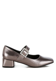 Rag Company Diamante-Brooch Metallic Mary Jane Pumps, SEE ALL 3 COLORS, Whole Sizes Only
