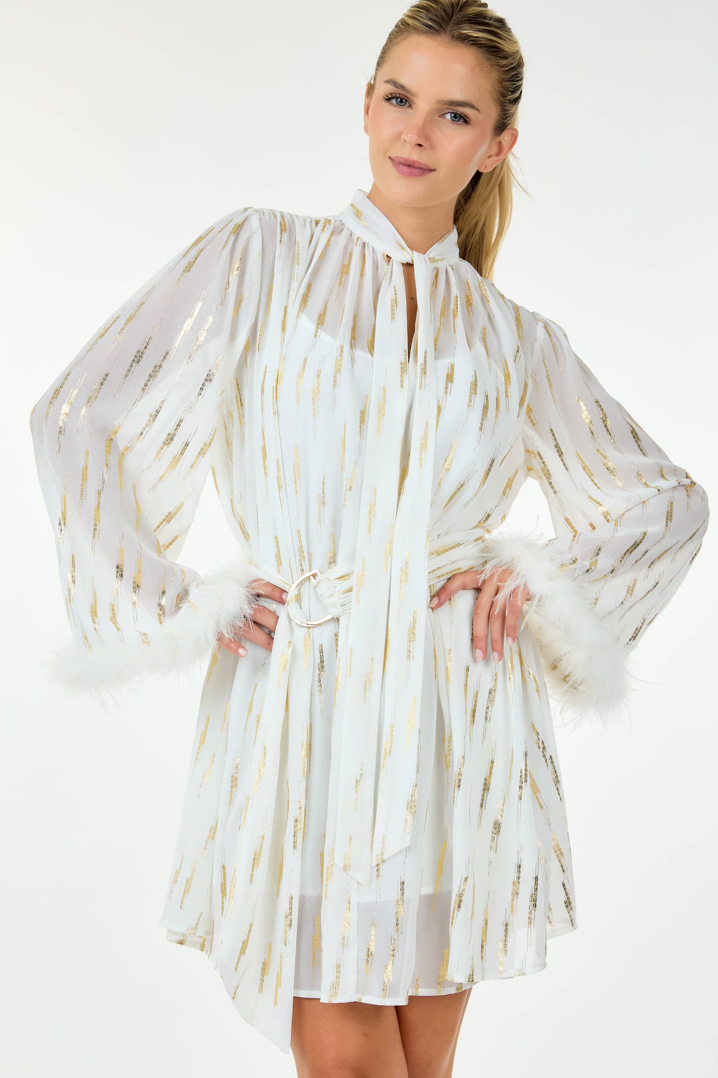 LAST ONES! Great Price! MED/LG &  LG/XLG REMAIN, CQbyCQ's Metallic Print & Feathered Cocktail Mini, Women's Party, New Years! Holiday Apparel, Evening Attire