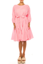 Load image into Gallery viewer, Vivid Apparel, Pink Belted Godet Knee-Length Day Dress
