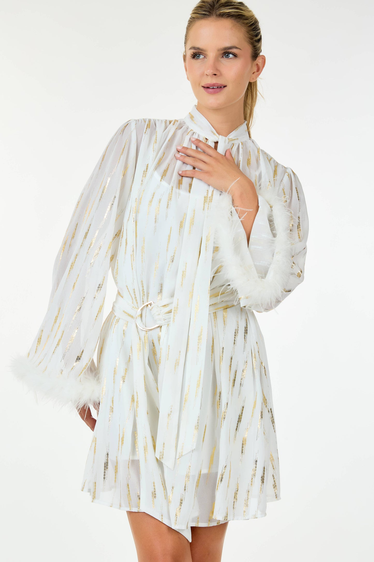 LAST ONES! Great Price! MED/LG &  LG/XLG REMAIN, CQbyCQ's Metallic Print & Feathered Cocktail Mini, Women's Party, New Years! Holiday Apparel, Evening Attire