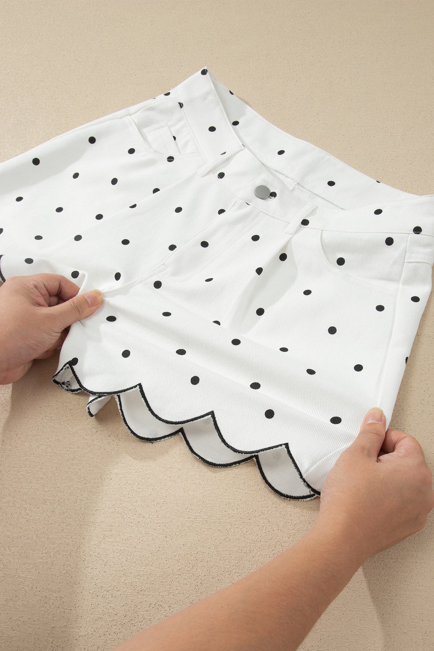 100% Cotton,  Embroidered Scallop Hem Shorts, LAST ONES