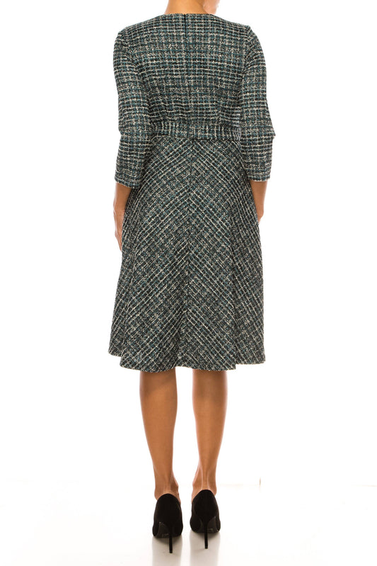 LAST ONE, SIZE LG/16 Shelby & Palmer Tweed Belted V-Neck A-line Dress