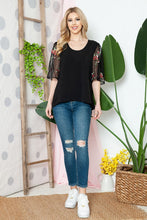 Load image into Gallery viewer, Floral Mesh Puff Sleeve Top  BLK/WHT

