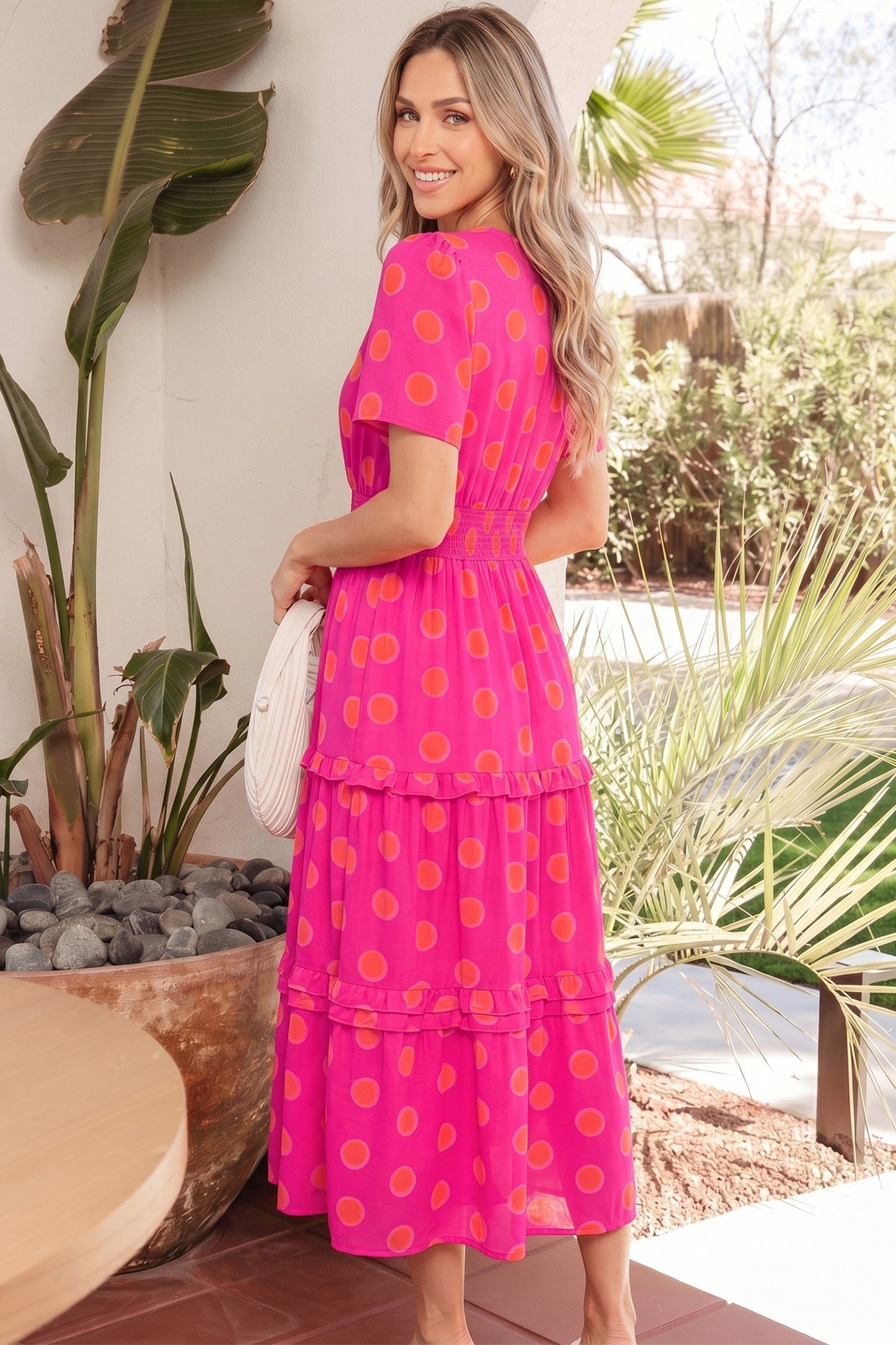 Dotted Rose, High Waist Midi Dress