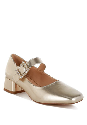 Rag Company Diamante-Brooch Metallic Mary Jane Pumps, SEE ALL 3 COLORS, Whole Sizes Only