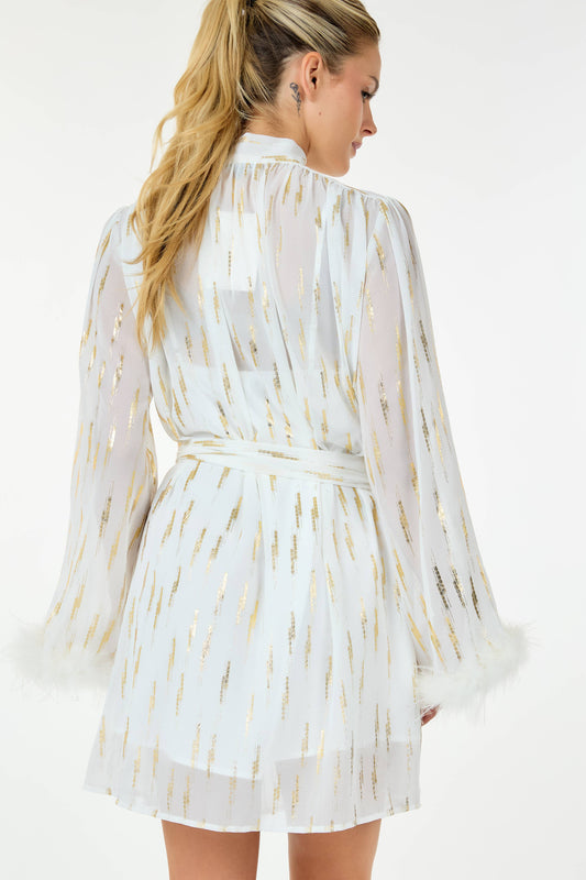 LAST ONES! Great Price! MED/LG &  LG/XLG REMAIN, CQbyCQ's Metallic Print & Feathered Cocktail Mini, Women's Party, New Years! Holiday Apparel, Evening Attire