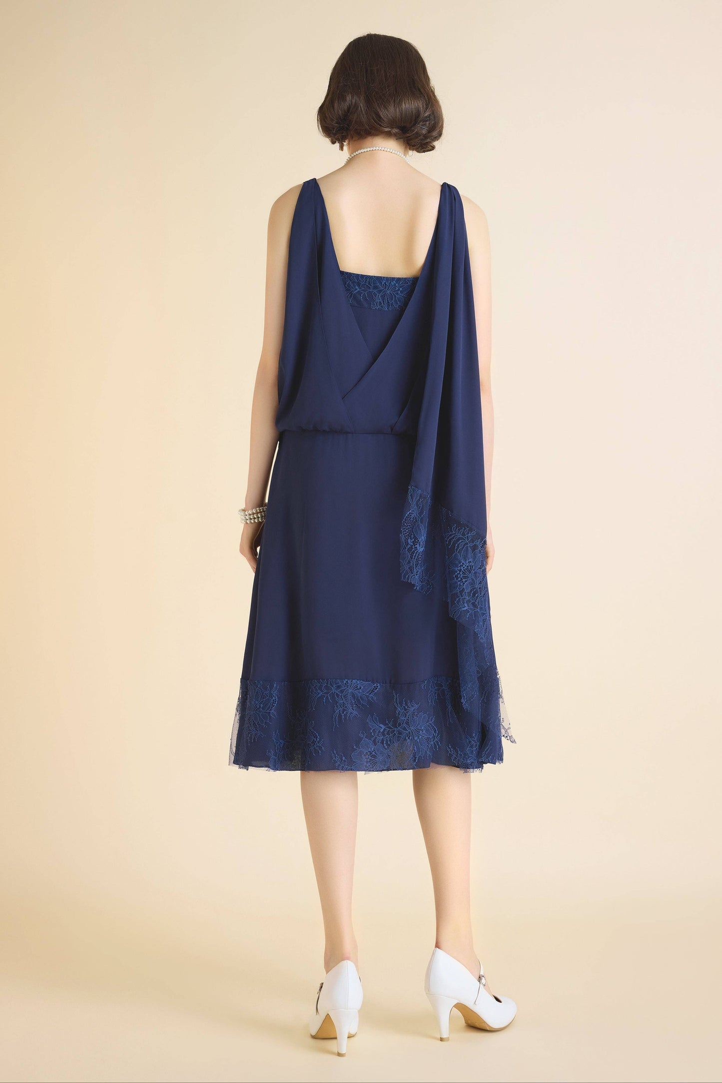 LAST ONES, ON SALE Classic Chiffon Lace Day Dress, Navy or Burnt Orange, SMALL & MEDIUM Sizes 8, 10