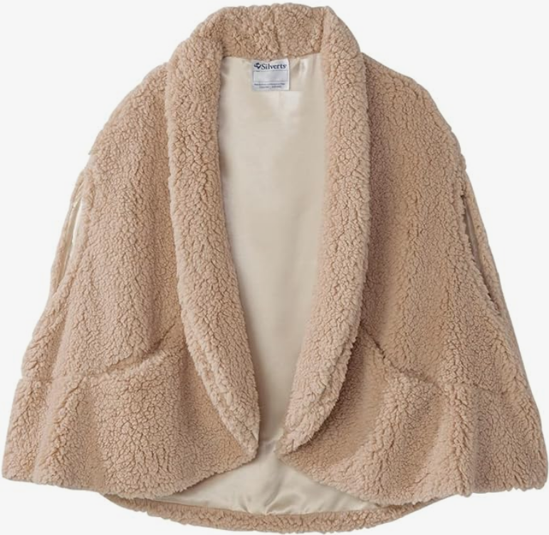 Cream Shawl/Cape-Style, Fleece Bed Jacket One Size