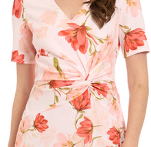 Load image into Gallery viewer, London Times Ivory-Peach Floral Twist Waist Day Dress
