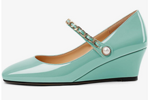 Load image into Gallery viewer, Mint Mary Jane Wedges
