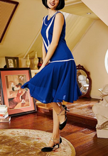 Load image into Gallery viewer, Royal Blue Chiffon Drop Waist Day Dress Only LG Remining
