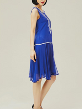 Load image into Gallery viewer, Royal Blue Chiffon Drop Waist Day Dress Only LG Remining
