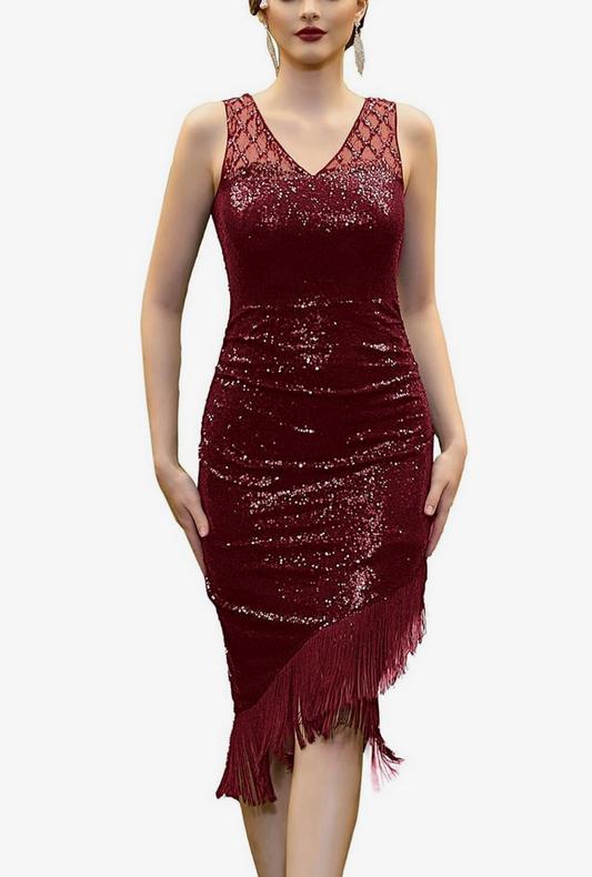 LAST ONES, Wine Red Flapper Cocktail Dress, SM/MED/LG Available, Women's Party Apparel