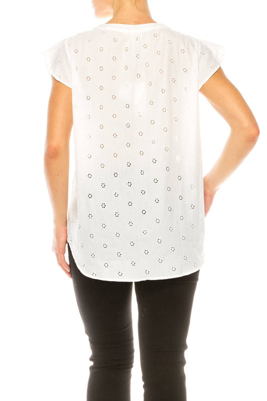 LAST ONE! SIZE XL REMAINS  Grand & Greene Floral Eyelet Cap Sleeve Top
