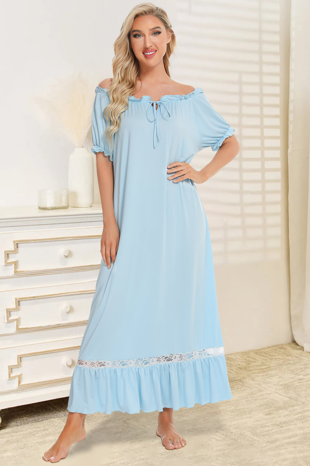 Pastel Lace & Short Sleeve Nightgown See Colors!