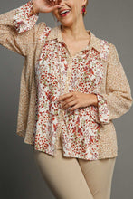 Load image into Gallery viewer, Umgee Mixed Print Metallic Detail Ruffled Blouse
