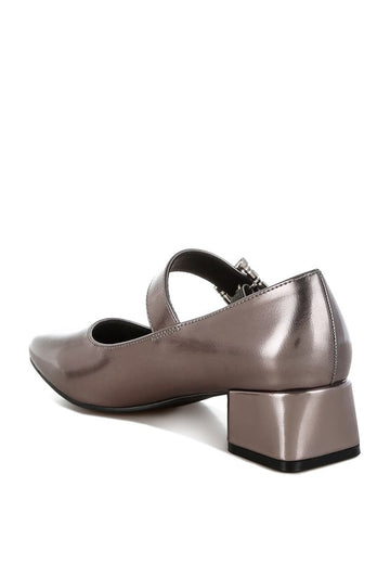 Rag Company Diamante-Brooch Metallic Mary Jane Pumps, SEE ALL 3 COLORS, Whole Sizes Only