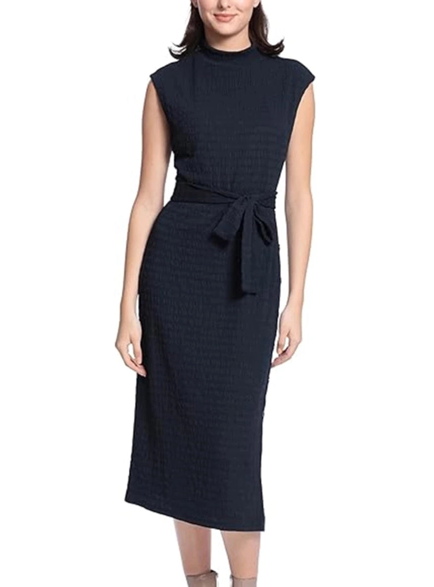 Maggy London Navy Cap Sleeve Midi, w/Buttoned Side Slit