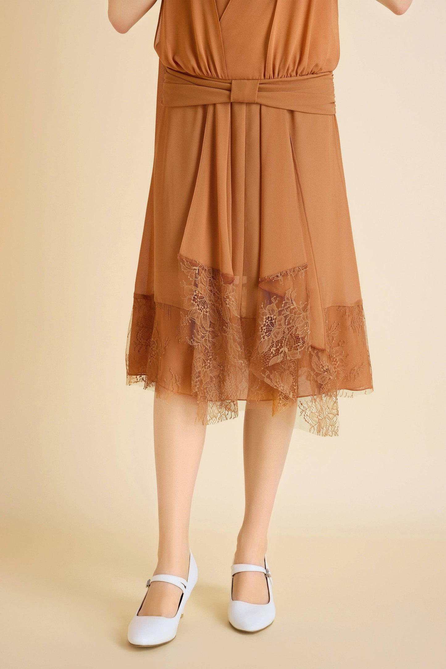 LAST ONES, ON SALE Classic Chiffon Lace Day Dress, Navy or Burnt Orange, SMALL & MEDIUM Sizes 8, 10