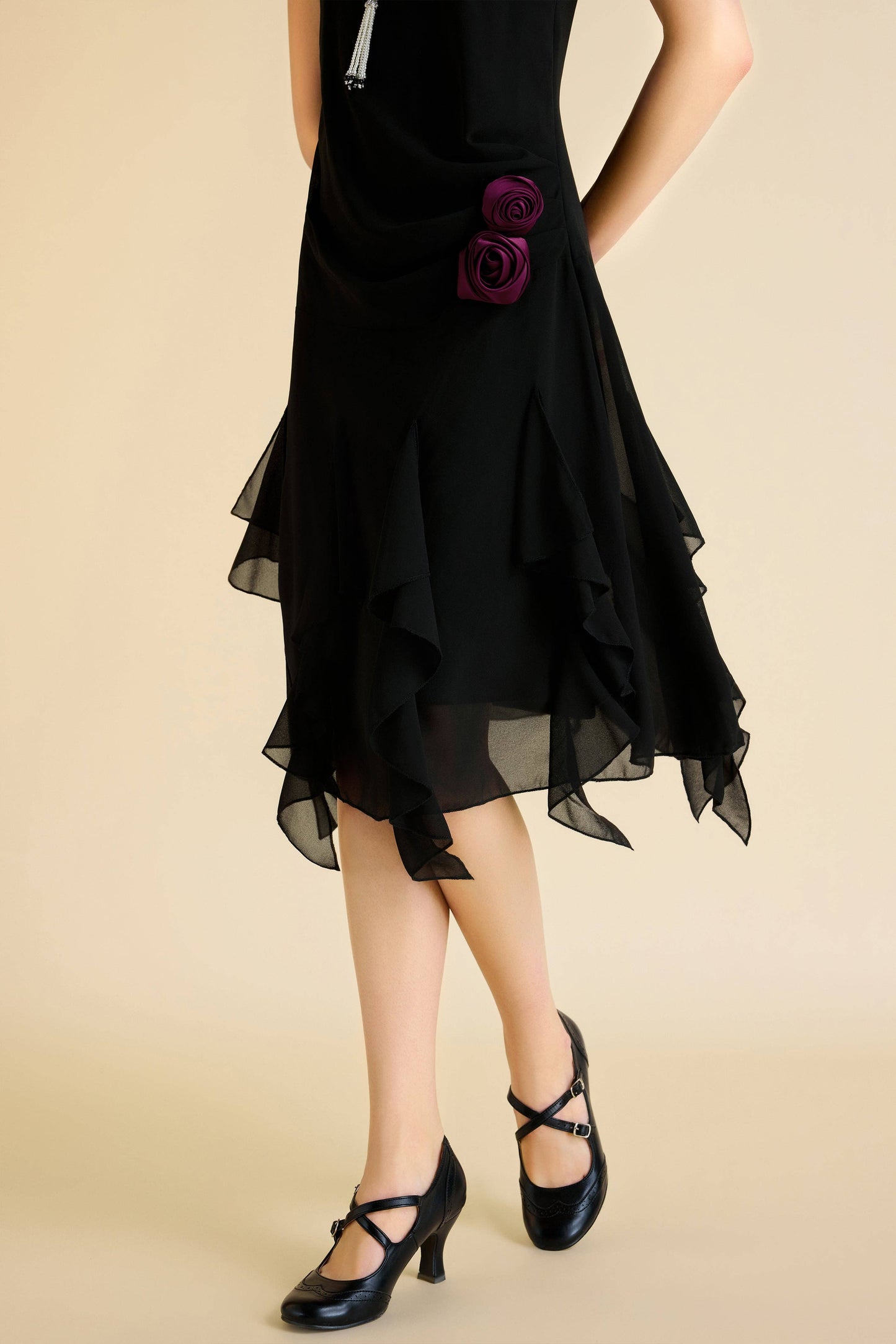 LAST ONES! Charming Black Gatsby Floral & Ruffled, Day Dress Sizes 6 & 10 Still Available!