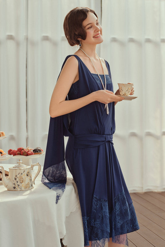 LAST ONES, ON SALE Classic Chiffon Lace Day Dress, Navy or Burnt Orange, SMALL & MEDIUM Sizes 8, 10