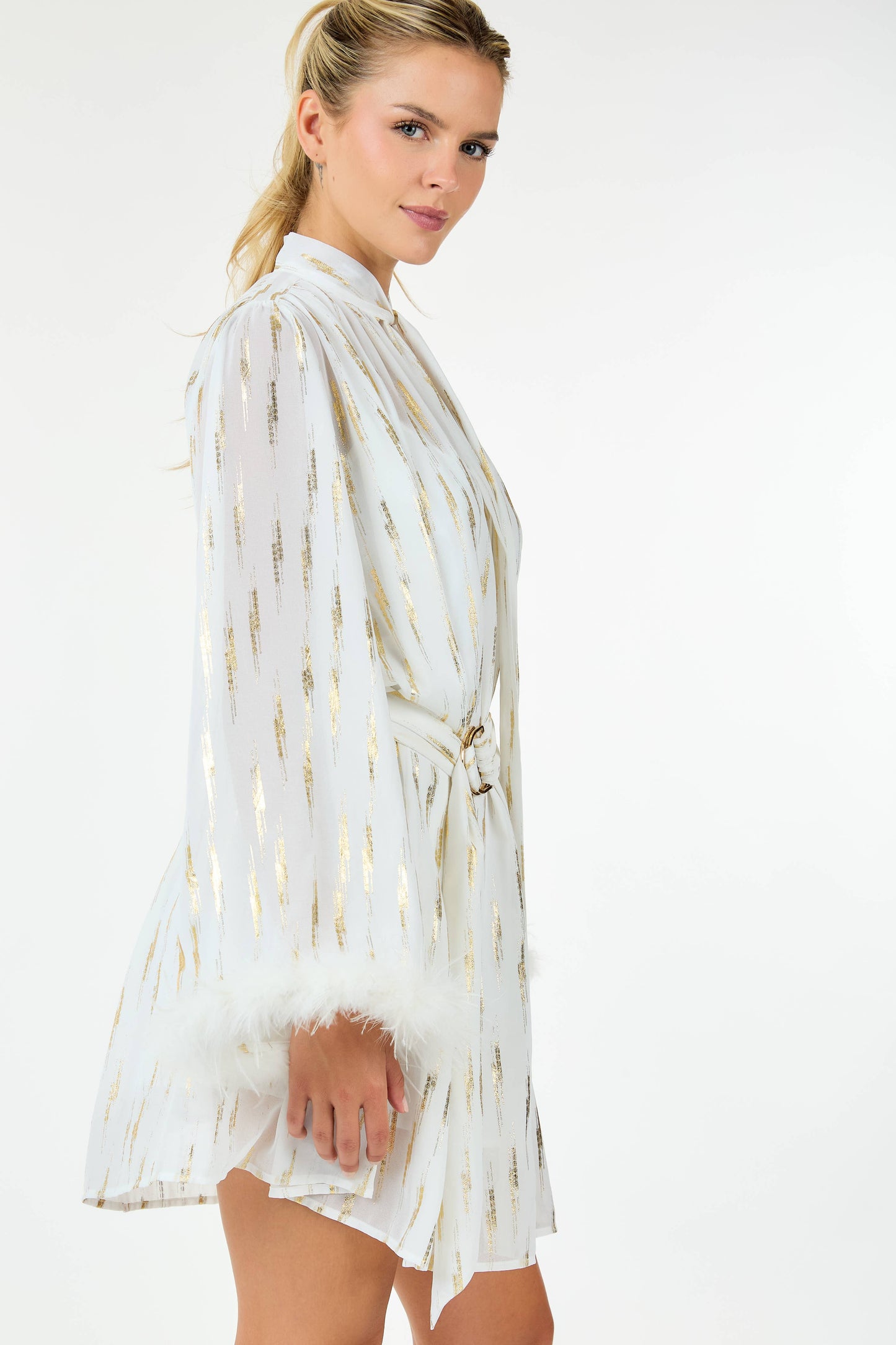 LAST ONES! Great Price! MED/LG &  LG/XLG REMAIN, CQbyCQ's Metallic Print & Feathered Cocktail Mini, Women's Party, New Years! Holiday Apparel, Evening Attire