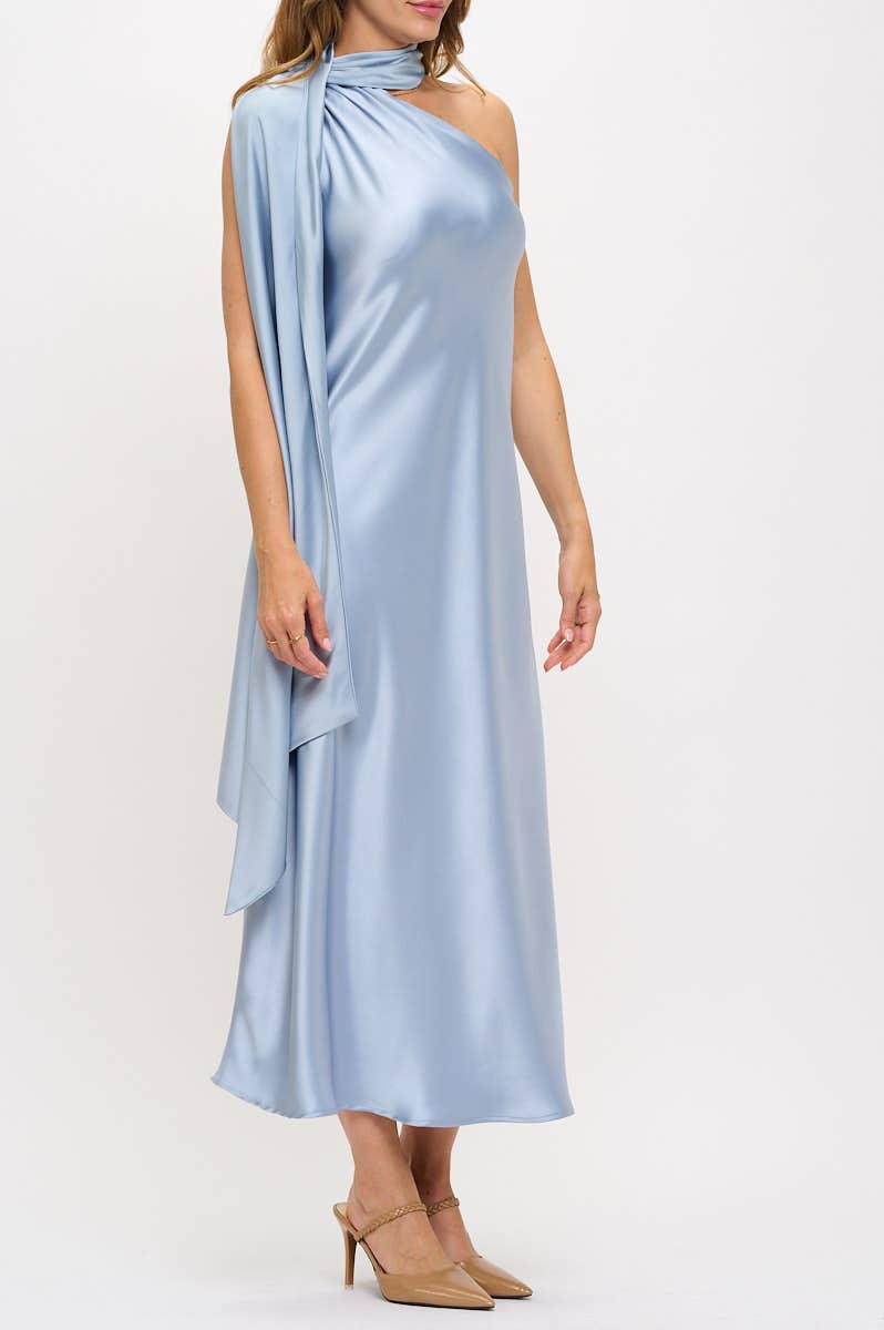 USA Made 🇺🇸  SM/MED/LG  One Shoulder Satin Maxi, Women's Formal Attire, Cocktail Apparel