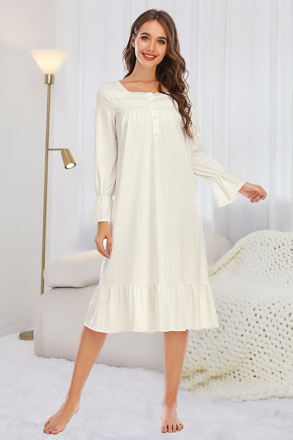 Flounce Sleeve Ruffle Hem Nightgown Women's Loungewear