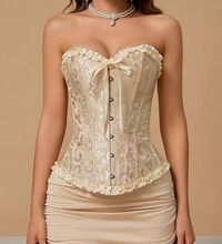 Load image into Gallery viewer, Over-Bust Corset, Beige/Yellow/White Women&#39;s Intimates, Bridal, Gatsby, Gifts
