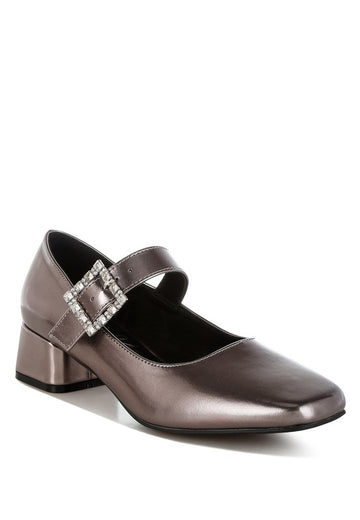 Rag Company Diamante-Brooch Metallic Mary Jane Pumps, SEE ALL 3 COLORS, Whole Sizes Only