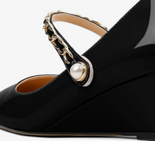 Load image into Gallery viewer, Black Mary Jane Wedges, Velcro Closure
