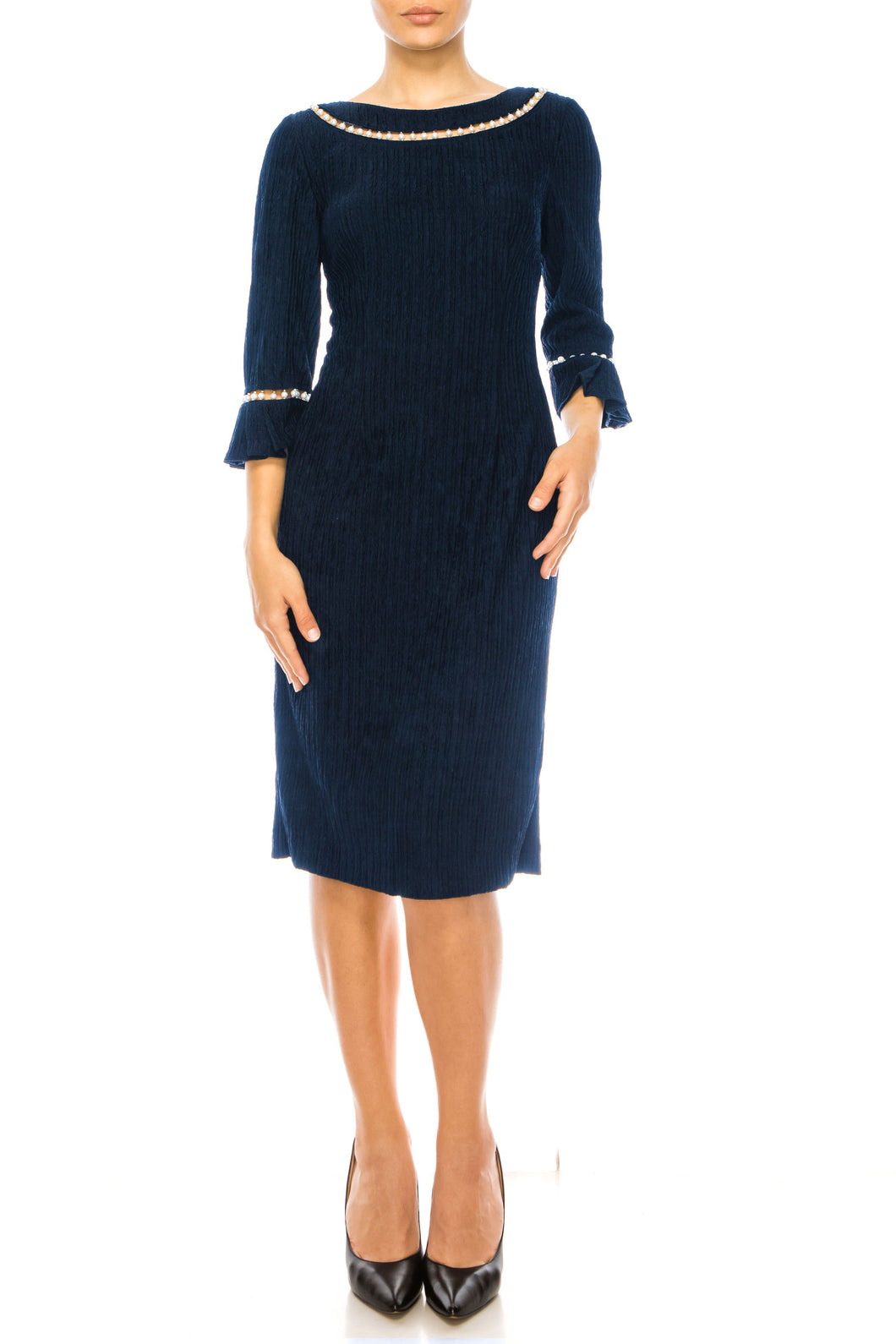 Brianna Milay Pearl Enhanced Navy Day Dress Women's Apparel Evening, Office, Classic
