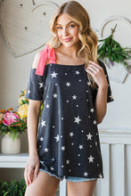 Load image into Gallery viewer, Heimish Star Print Asymmetrical Neck Short Sleeve Top
