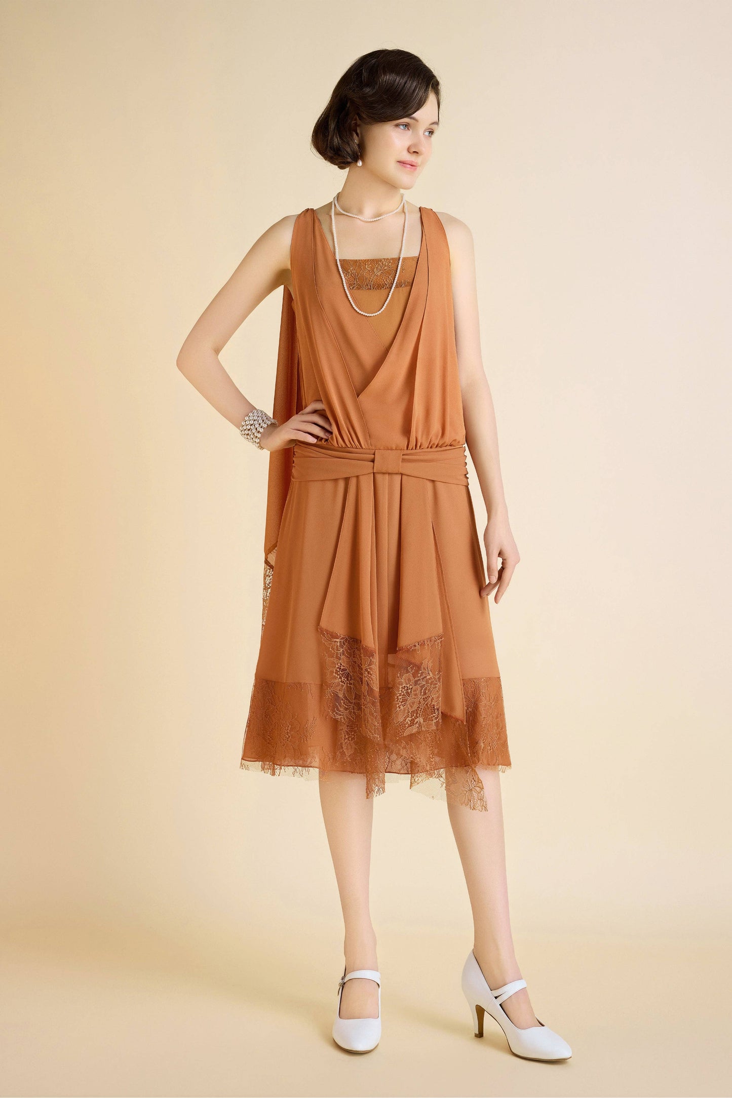 LAST ONES, ON SALE Classic Chiffon Lace Day Dress, Navy or Burnt Orange, SMALL & MEDIUM Sizes 8, 10
