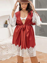 Load image into Gallery viewer, Full-Figured, XL/2XL/3XL Lace Patchwork Tie Front Robe Women&#39;s Intimates, Evening Lounging Apparel
