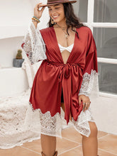 Load image into Gallery viewer, Full-Figured, XL/2XL/3XL Lace Patchwork Tie Front Robe Women&#39;s Intimates, Evening Lounging Apparel
