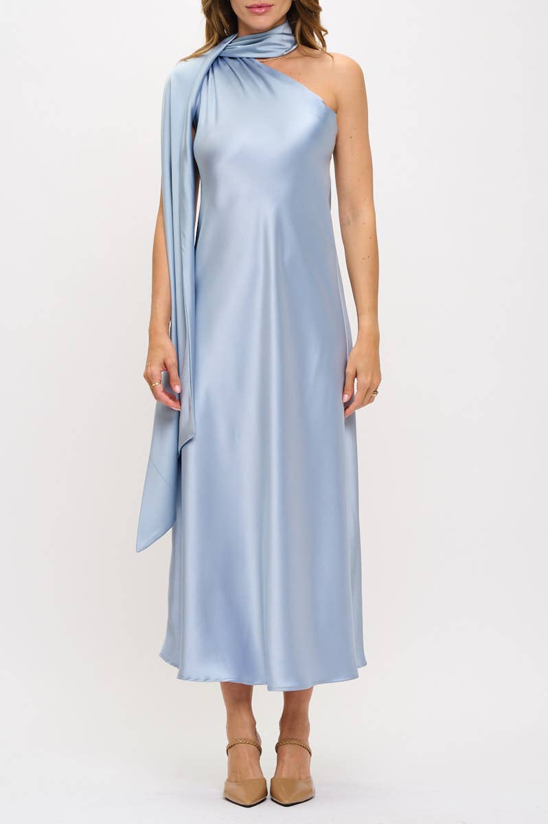 USA Made 🇺🇸  SM/MED/LG  One Shoulder Satin Maxi, Women's Formal Attire, Cocktail Apparel