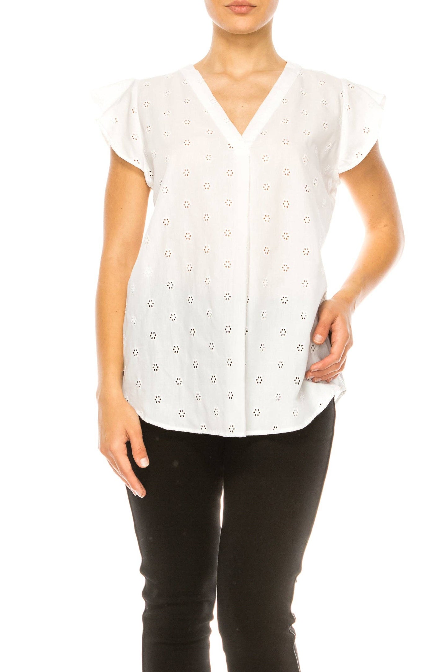 LAST ONE! SIZE XL REMAINS  Grand & Greene Floral Eyelet Cap Sleeve Top