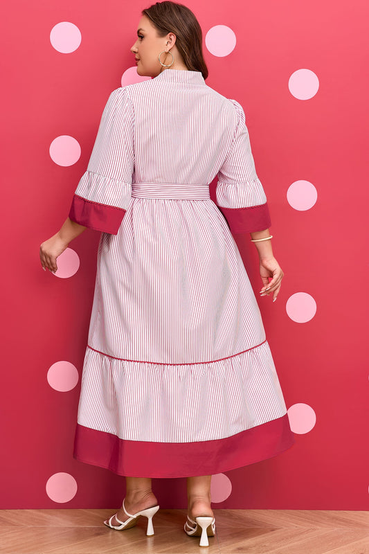 LAST ONES, Lovely Charlee Hem Pinstriped Midi PLUS Day Dress